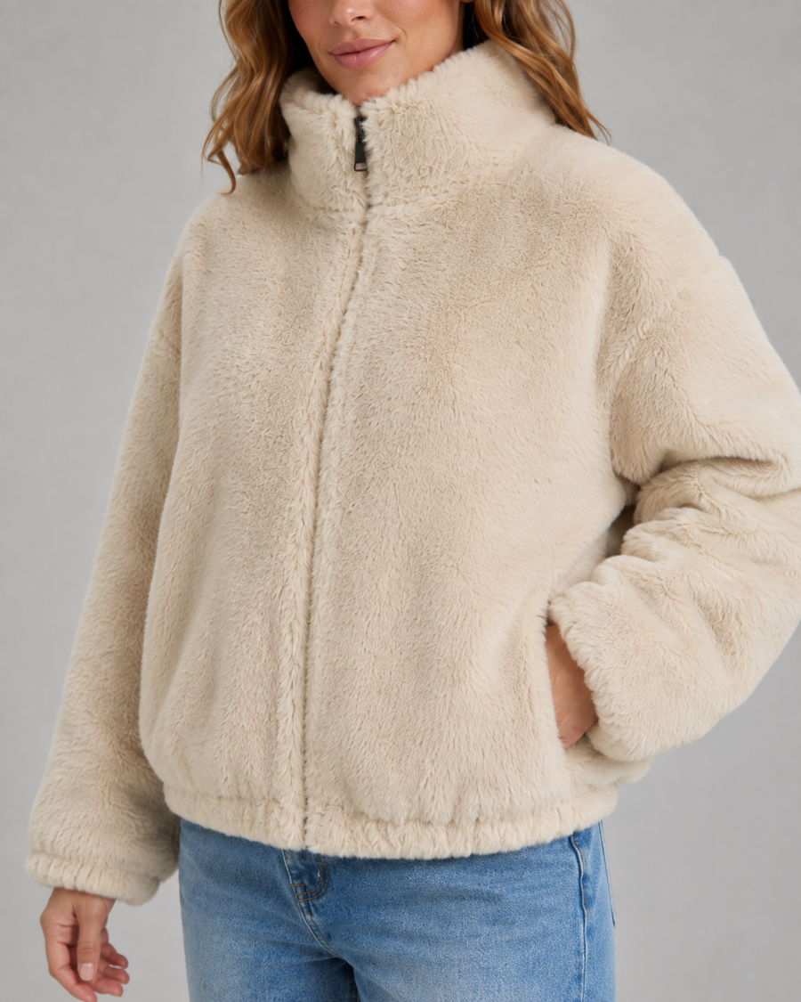 Women's Cropped Teddy Jacket with Funnel Neck | Ampney