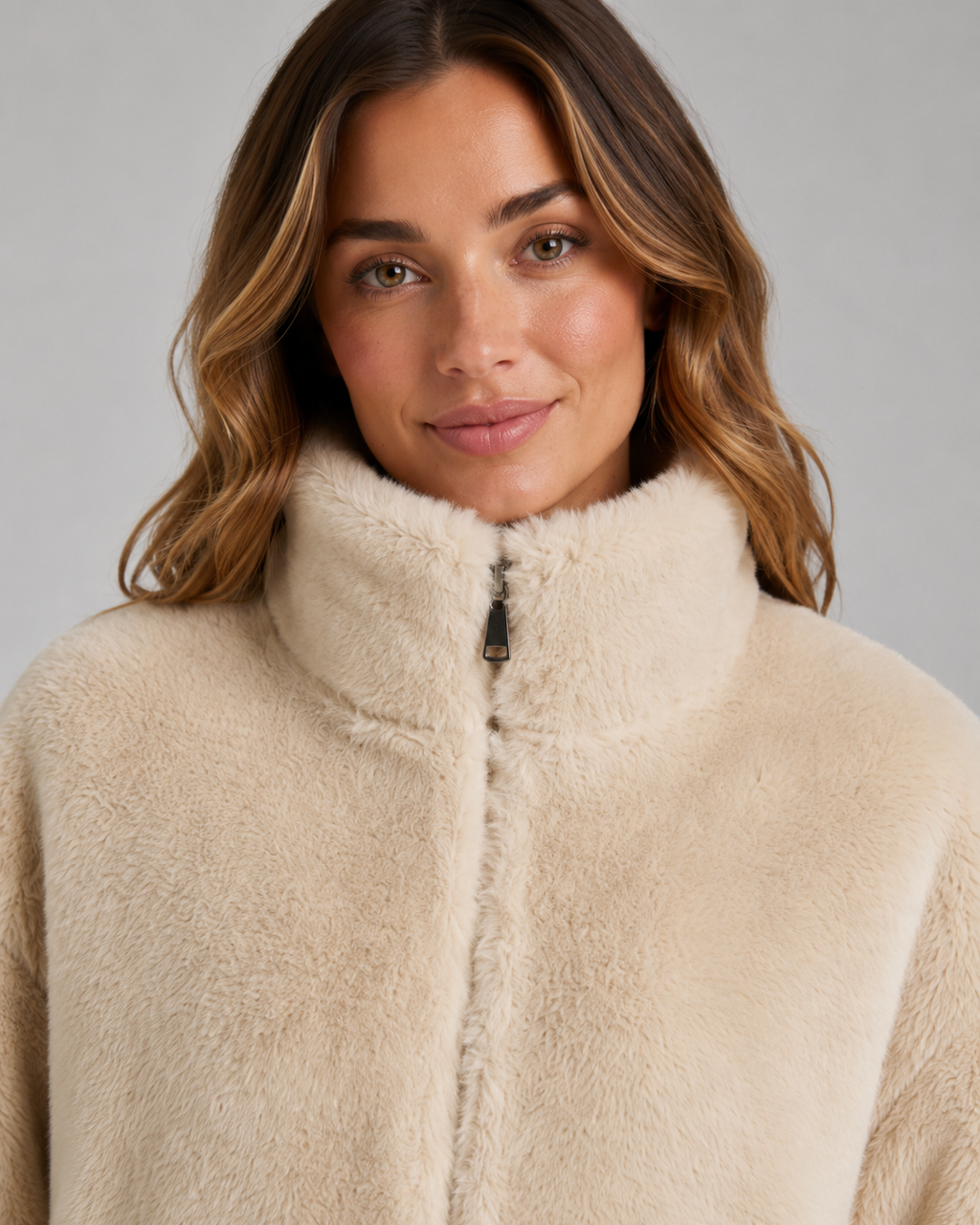 Veste courte en tissu teddy à col cheminée pour femme | Ampney
