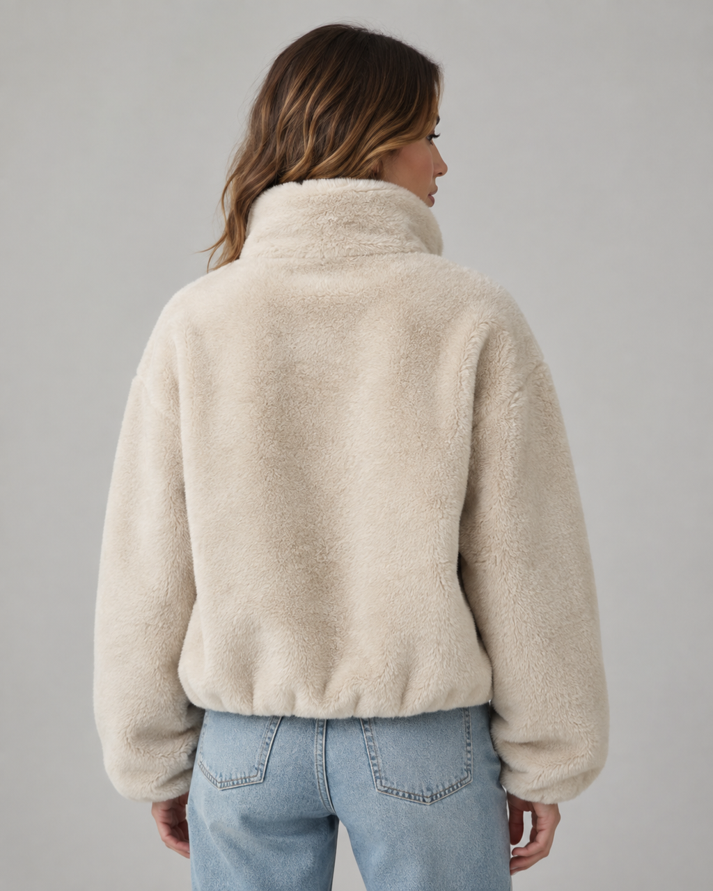 Veste courte en tissu teddy à col cheminée pour femme | Ampney
