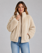 Veste courte en tissu teddy à col cheminée pour femme | Ampney