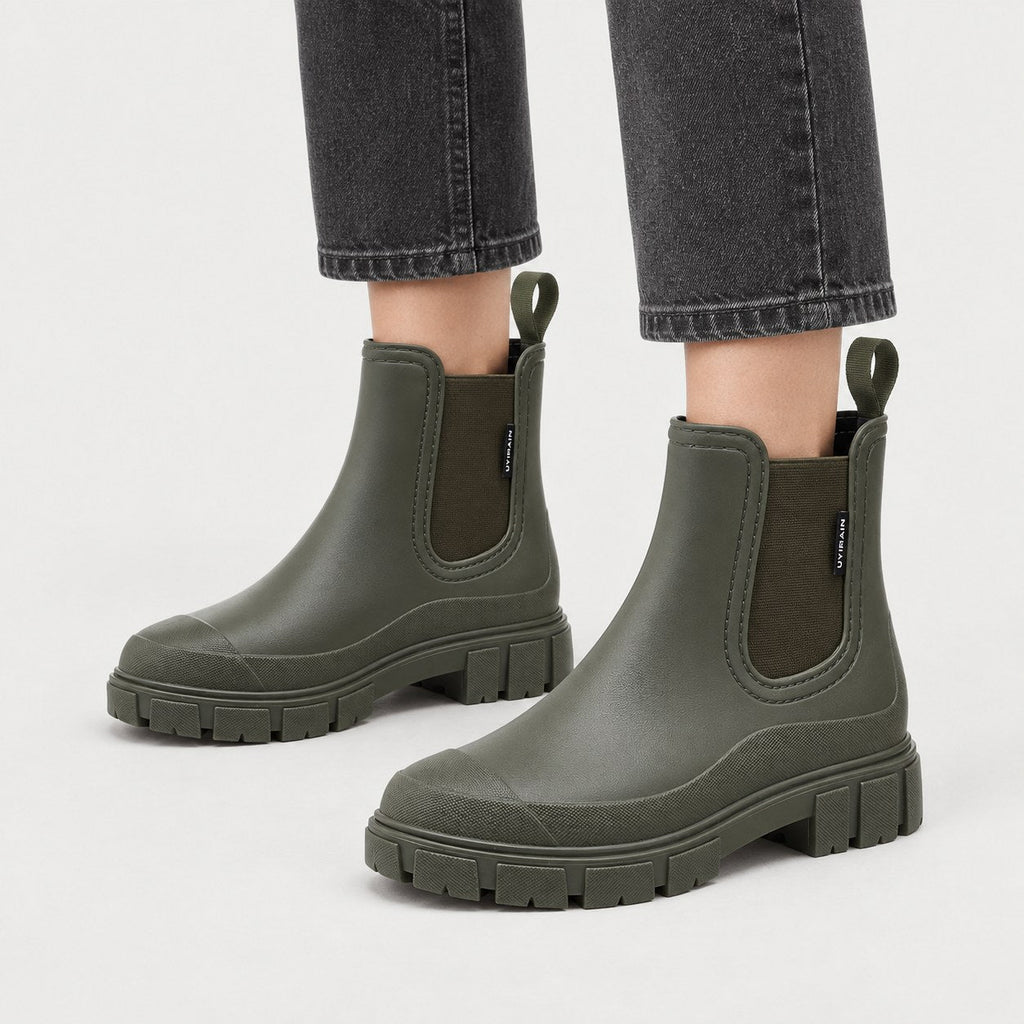 Women's Water-Repellent Chelsea Boots in Khaki | Lealholm – front view