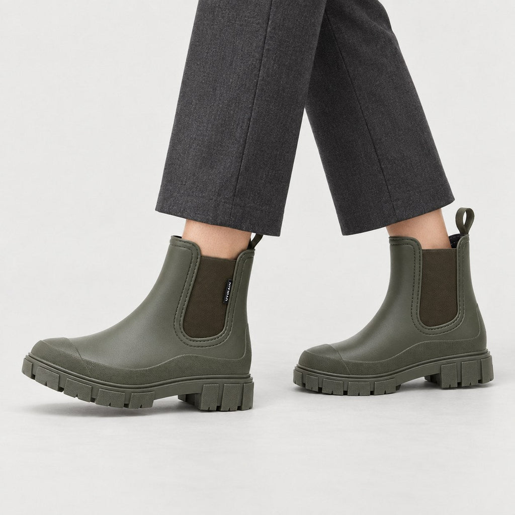 Women's Water-Repellent Chelsea Boots in Khaki | Lealholm – side view