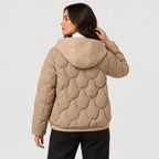 Women's wave-quilted puffer jacket in Beige | Hargrave – back view
