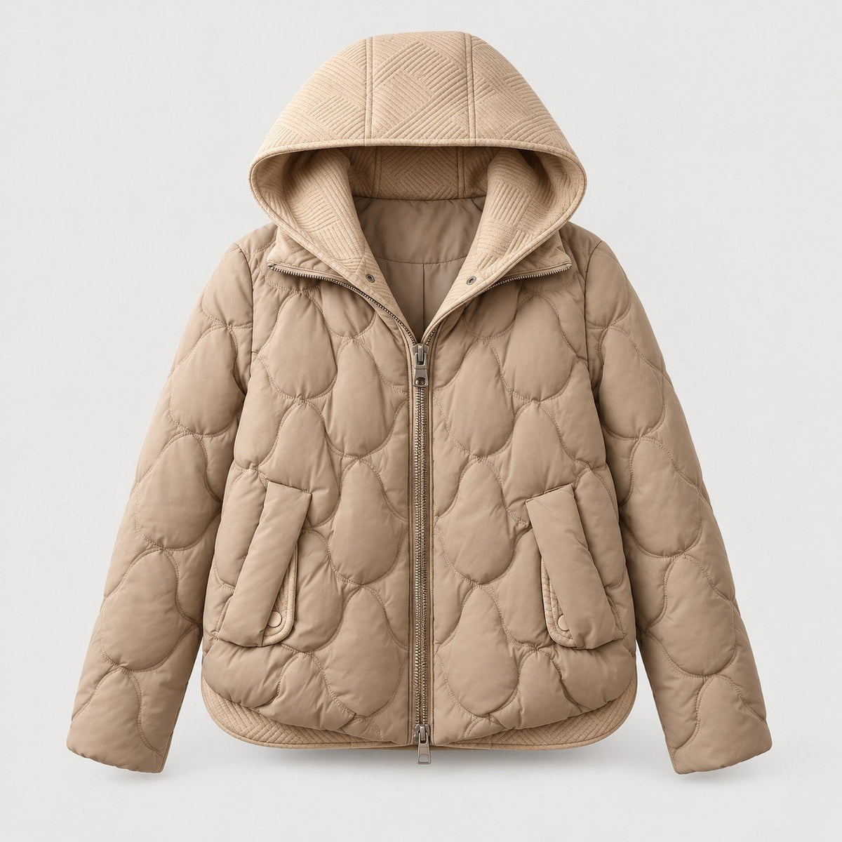 Women's wave-quilted puffer jacket in Beige | Hargrave – front view