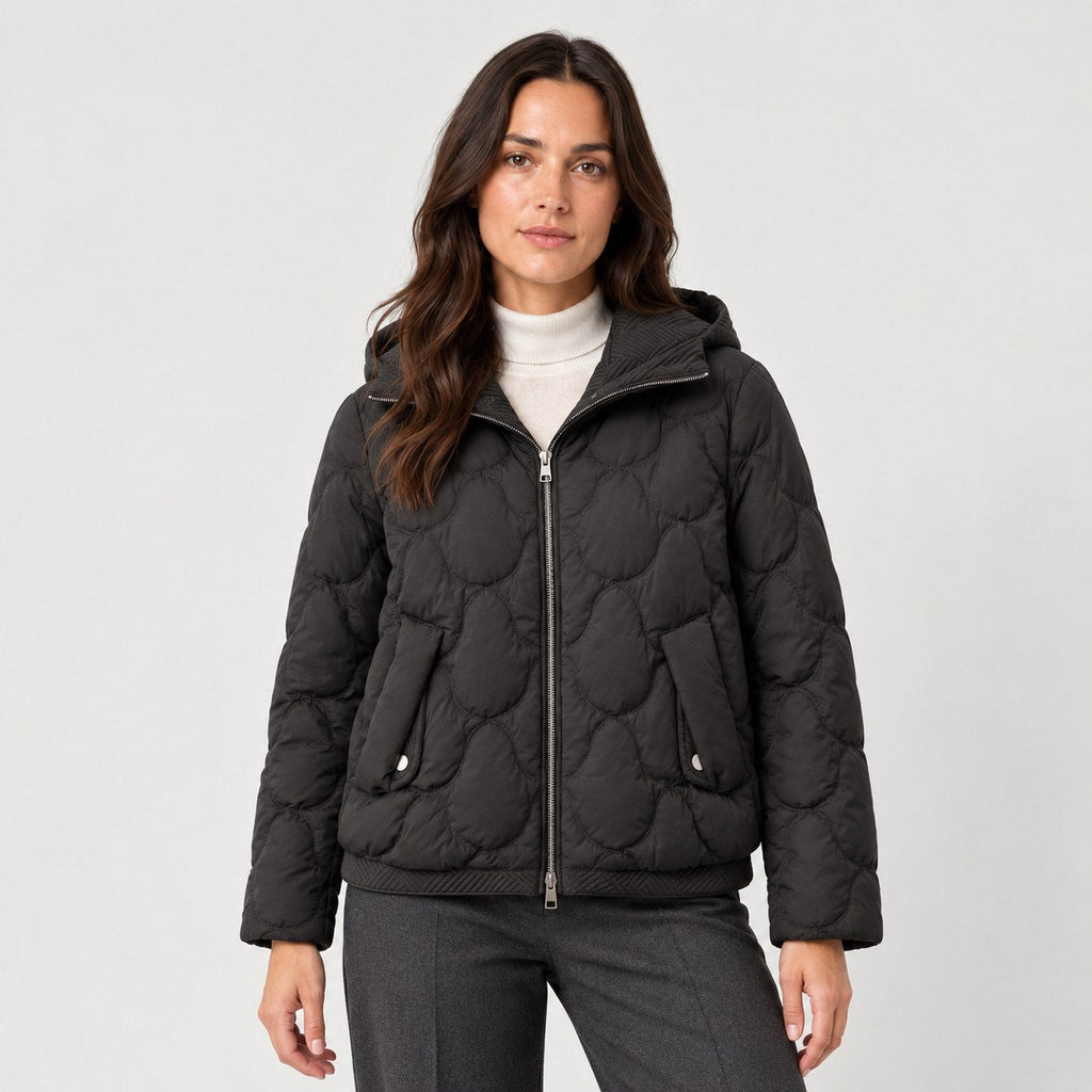 Women's wave-quilted puffer jacket in Black | Hargrave – front view