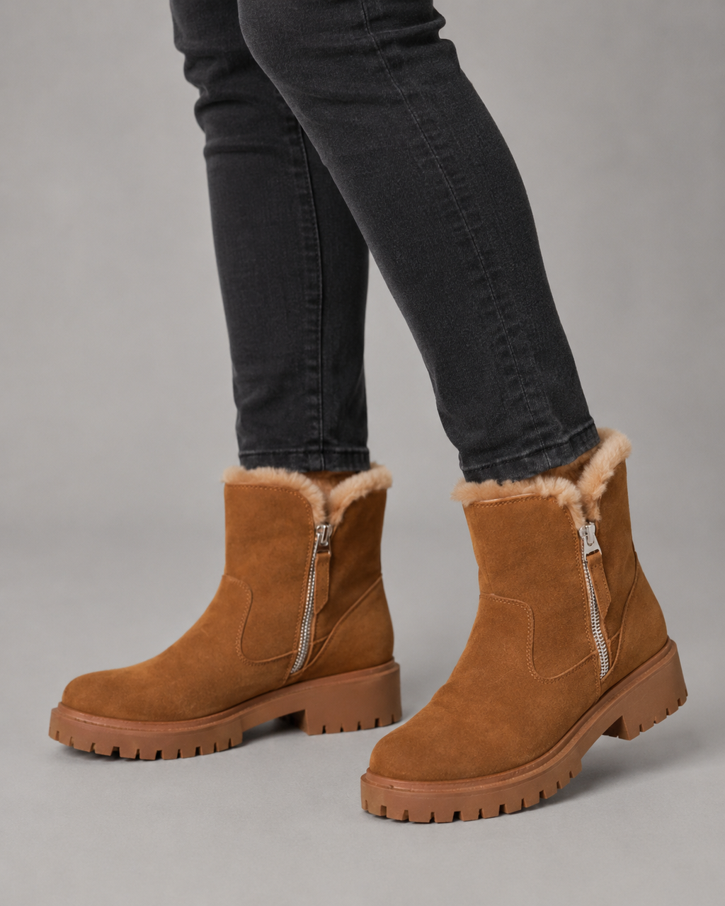 Women's Faux Fur Lined Ankle Boots with Side Zip | Otford