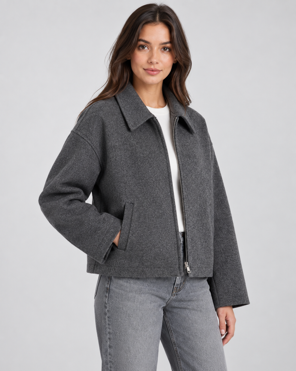 Veste zippée effet laine à col pointu pour femme | Litlington