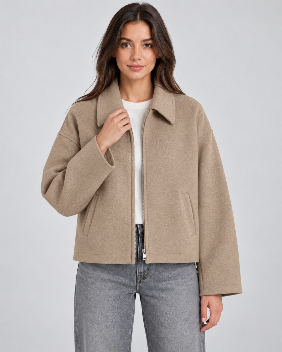 Veste zippée effet laine à col pointu pour femme | Litlington