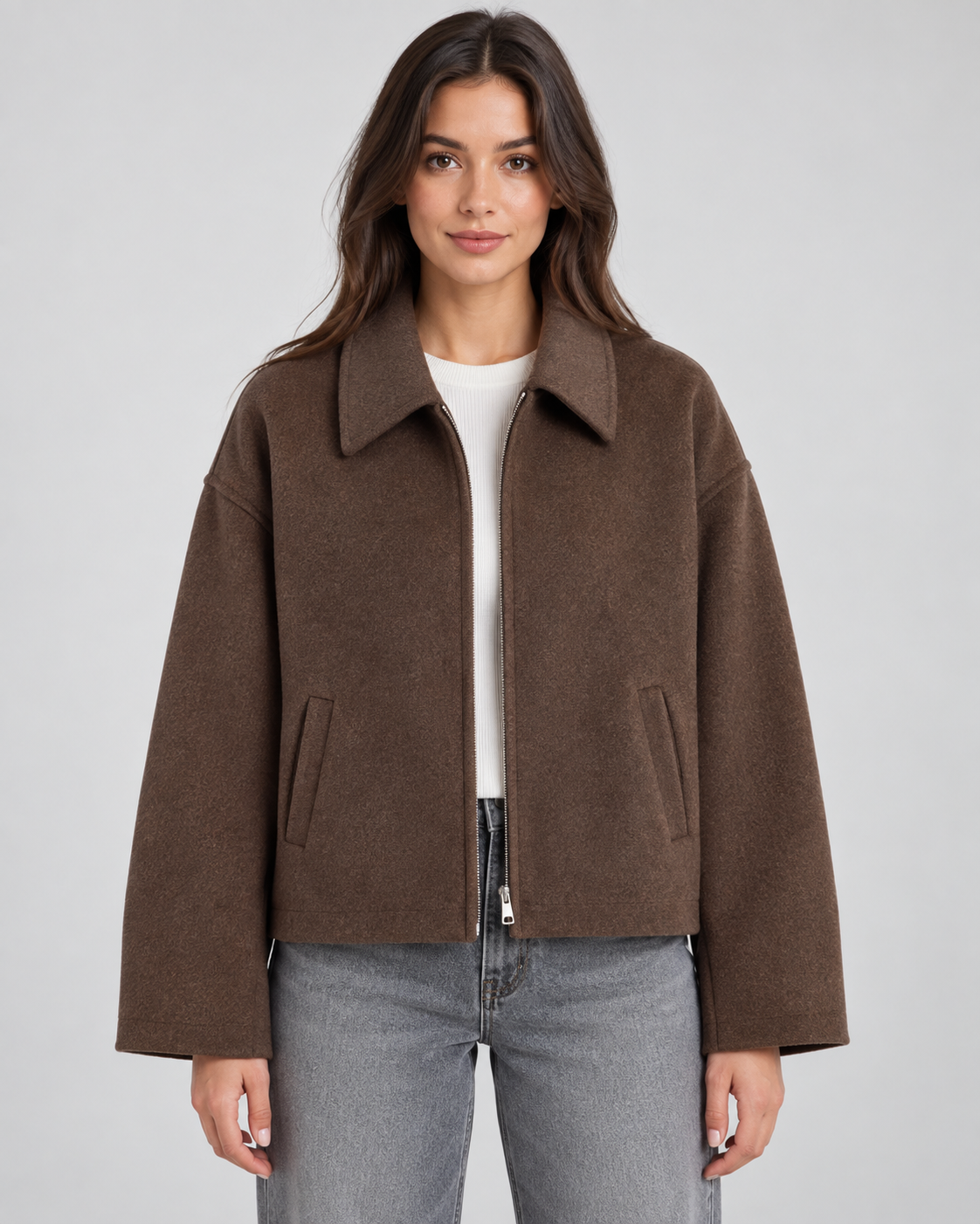 Veste zippée effet laine à col pointu pour femme | Litlington