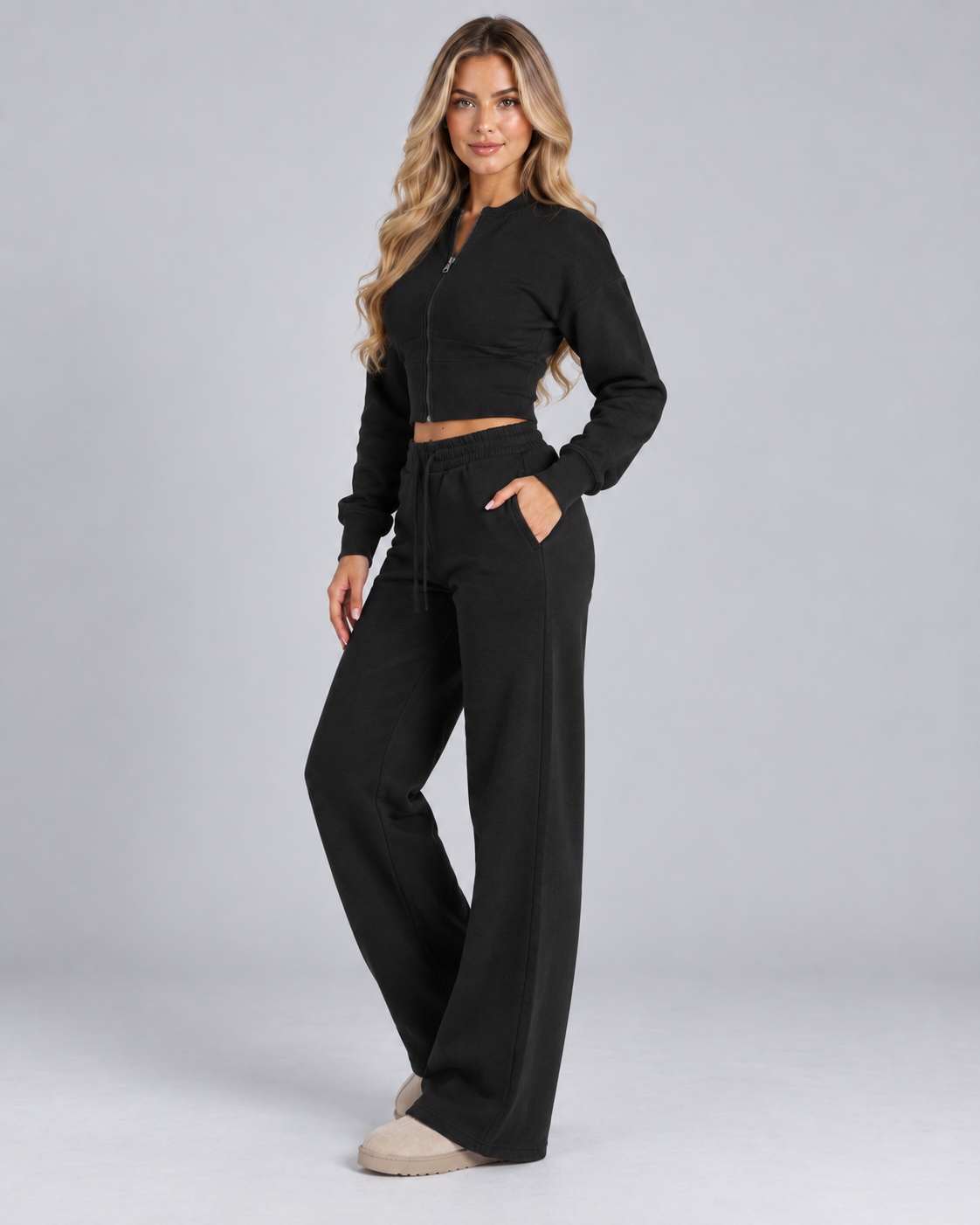 Ensemble coordonné de survêtement court zippé pour femme | Alnwick