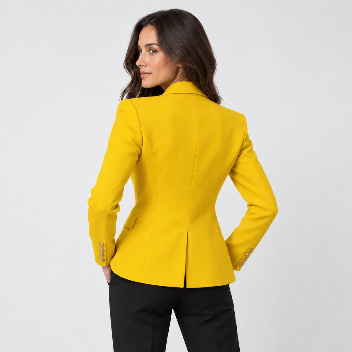 Women's double-breasted blazer in Yellow | Blewbury – back view