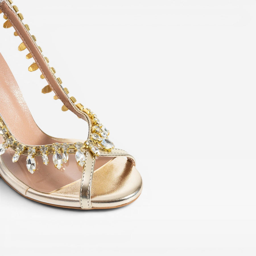 Women's Metallic Strappy Heels with Crystal Chain — view 3