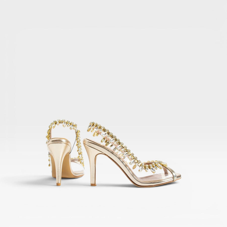 Women's Metallic Strappy Heels with Crystal Chain — view 4