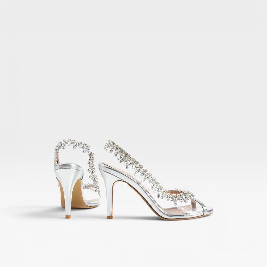 Women's Metallic Strappy Heels with Crystal Chain — view 10