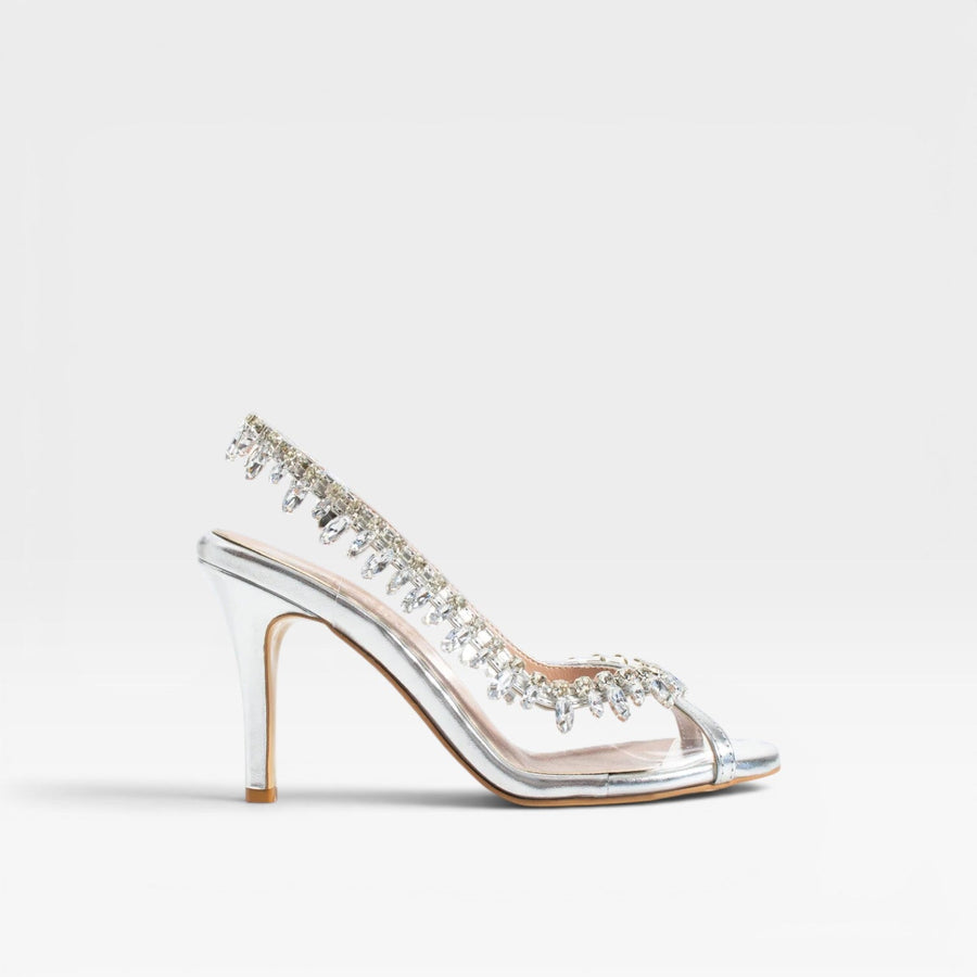 Women's Metallic Strappy Heels with Crystal Chain — view 6